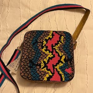 One of a Kind Moyna NYC beaded multi color snake print crossbody purse